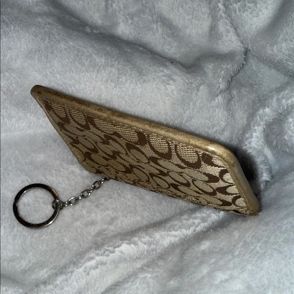 Coach Gold Metallic Trim Signature Keychain Card Case